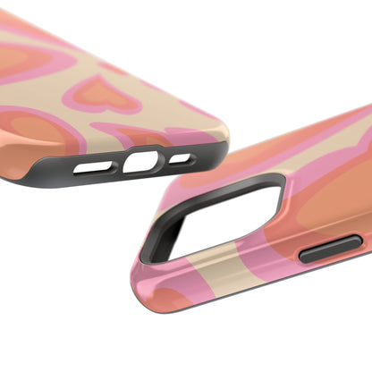 Retro Pink Hearts MagSafe iPhone Case – Shock-Resistant, Matte Finish, Dual-Layer Protection