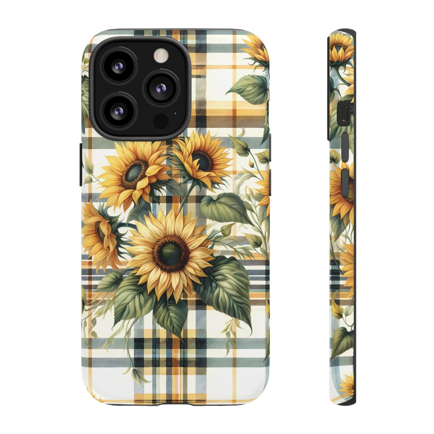 Cute Sunflower Phone Case - Sunny Blossom Plaid - Checkered Sunflowers Phone Case for iPhone & Samsung. Be Happy With These Bright Colors!