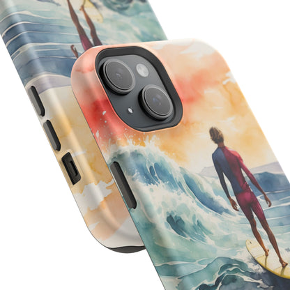 Surfer’s Sunset Wave MagSafe iPhone Case – Vibrant Watercolor Design