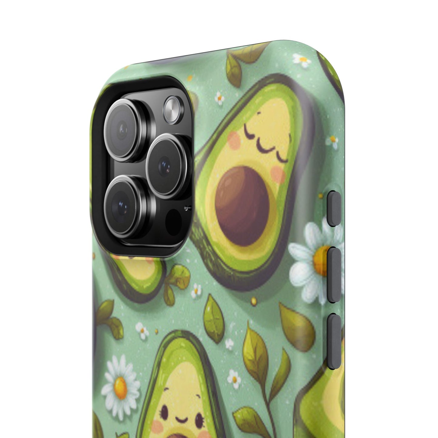 Cute Avocado MagSafe iPhone Case – Adorable Kawaii Avocados with Daisies, Shock-Resistant