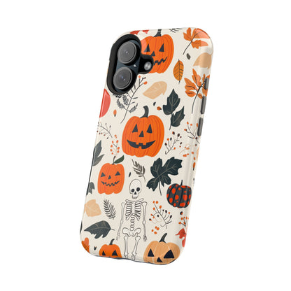 Spooky Pumpkin & Skeleton MagSafe iPhone Case – Halloween Jack-O'-Lantern Design