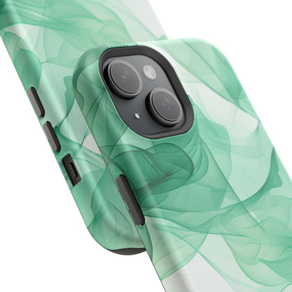 Translucent Flowing Green Fabric MagSafe iPhone Case – Elegant Fluid Design