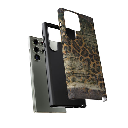 Rustic Wood and Leopard Print Tough Samsung Galaxy Case – Distressed Western Design with Dual-Layer Protection