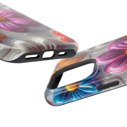 Glossy 3D Floral MagSafe iPhone Case – Colorful Flower Pattern, Durable Protection