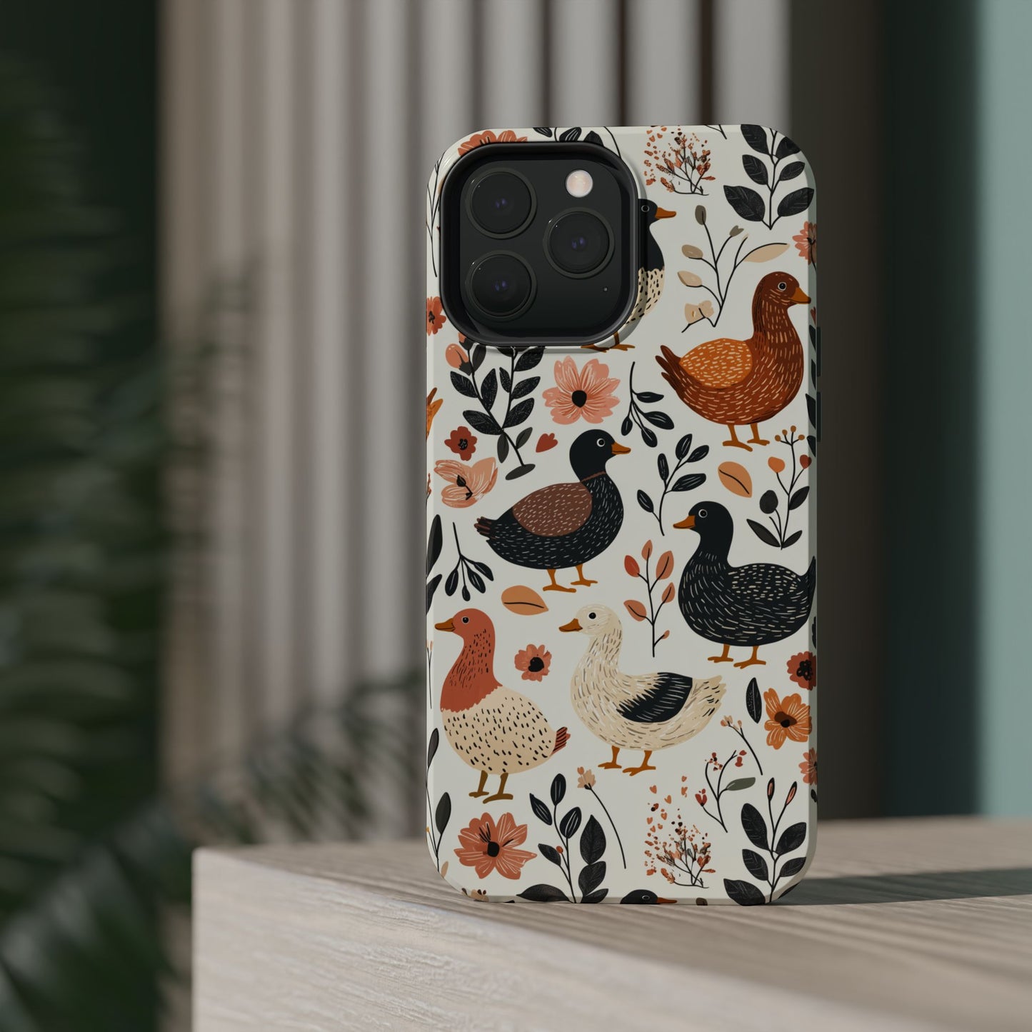 MagSafe iPhone Case: Vintage Duck – Floral & Leaf Design