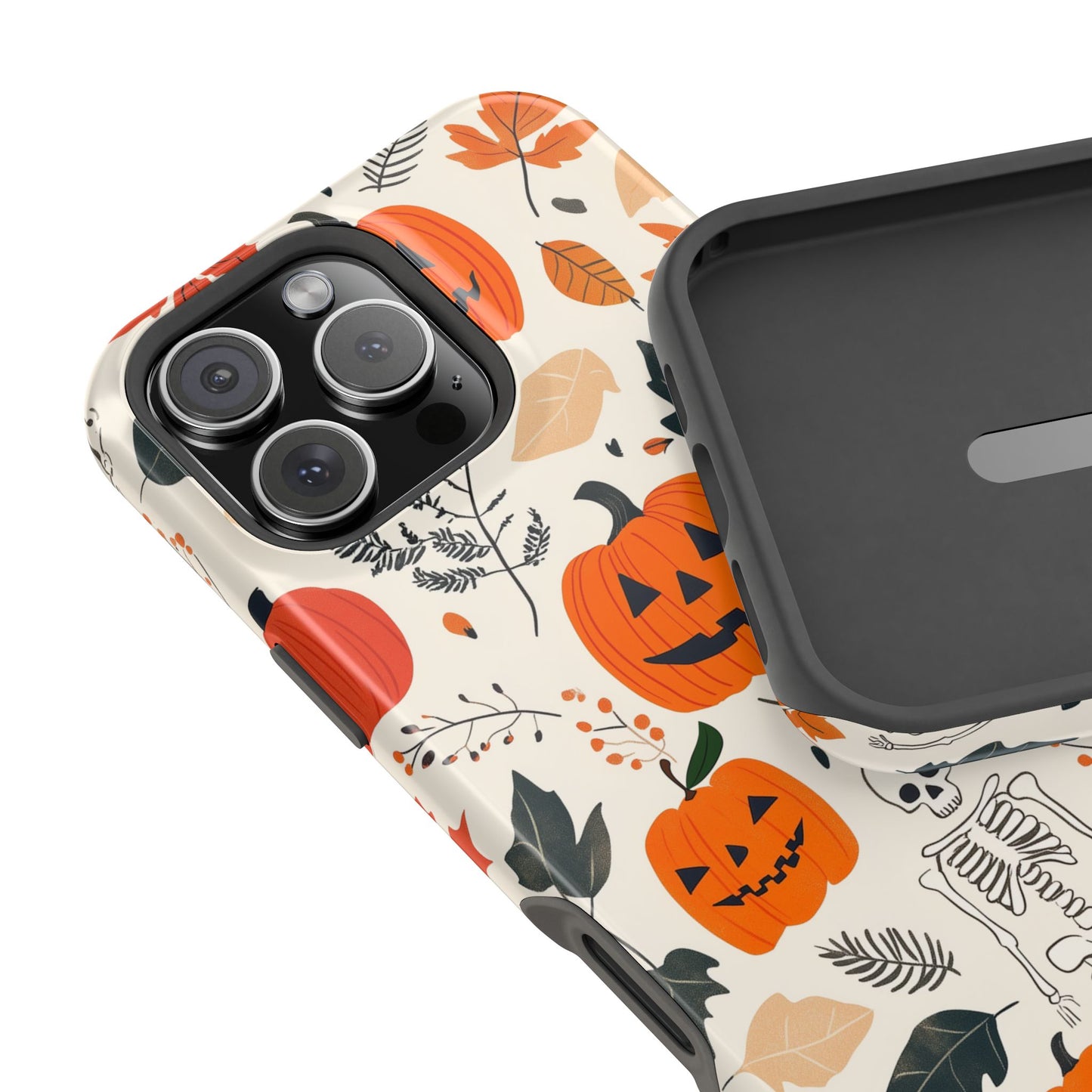 Spooky Pumpkin & Skeleton MagSafe iPhone Case – Halloween Jack-O'-Lantern Design