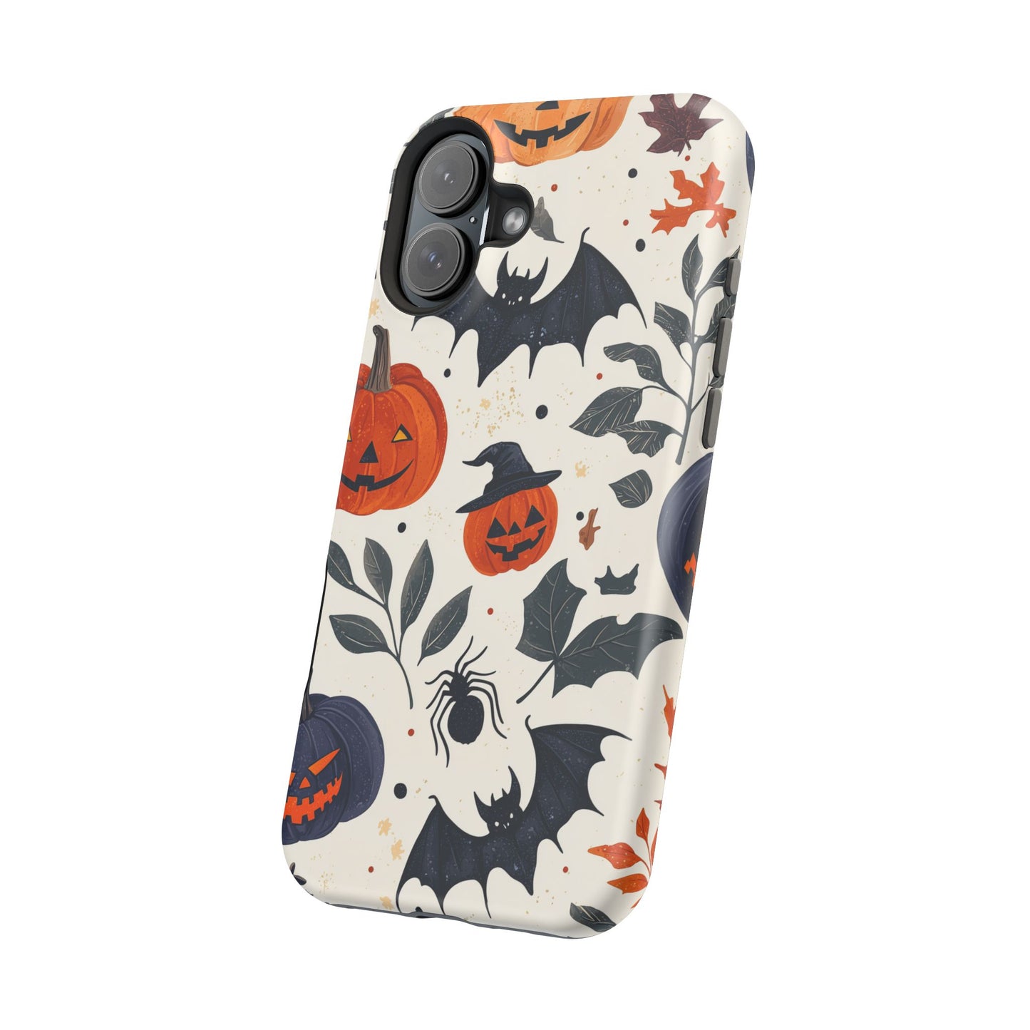 Spooky Halloween MagSafe iPhone Case – Pumpkins, Bats, and Spider Design