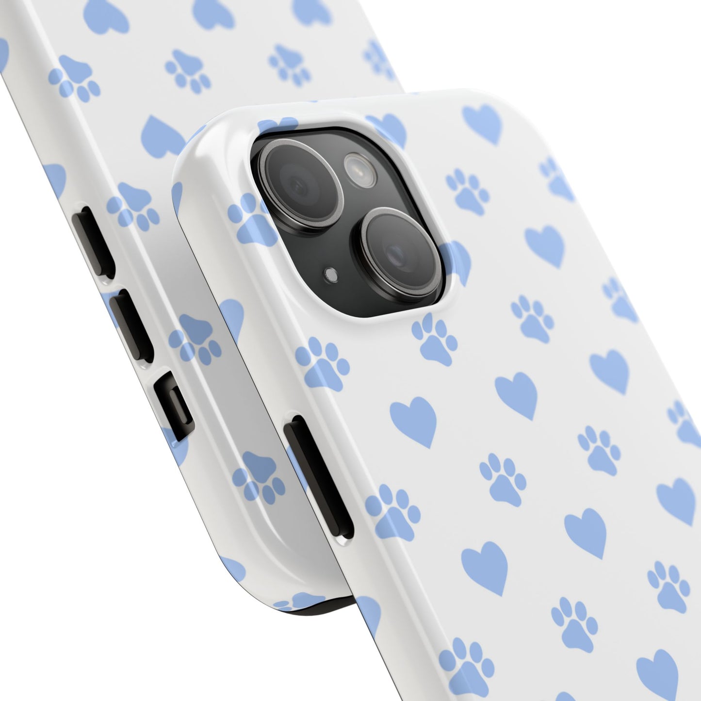 iPhone Case - Blue Paw Print & Heart Design