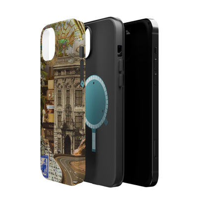 Whimsical Road Trip Collage MagSafe iPhone Case – Dual-Layer Protection with Vintage Art and Adventure Design