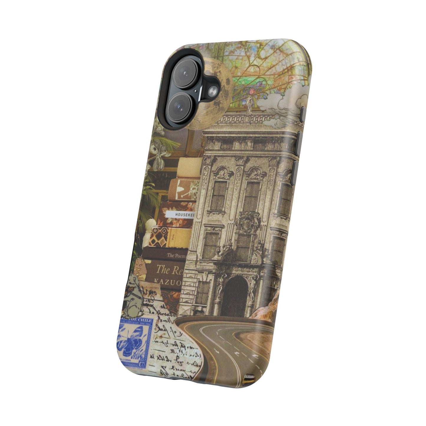 Whimsical Road Trip Collage MagSafe iPhone Case – Dual-Layer Protection with Vintage Art and Adventure Design