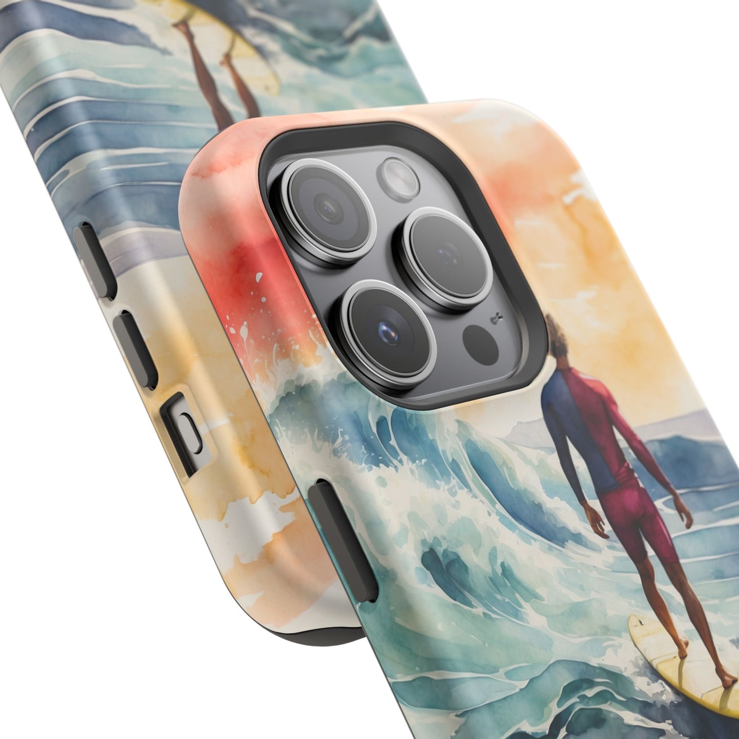 Surfer’s Sunset Wave MagSafe iPhone Case – Vibrant Watercolor Design