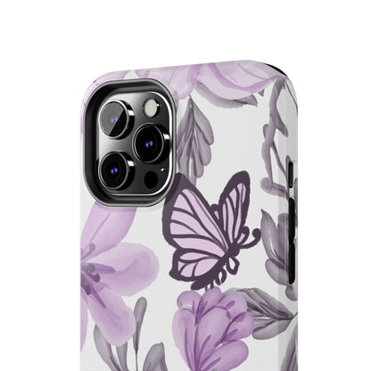 Lavender Bloom Butterfly iPhone Case – Delicate Floral Design with Watercolor Details