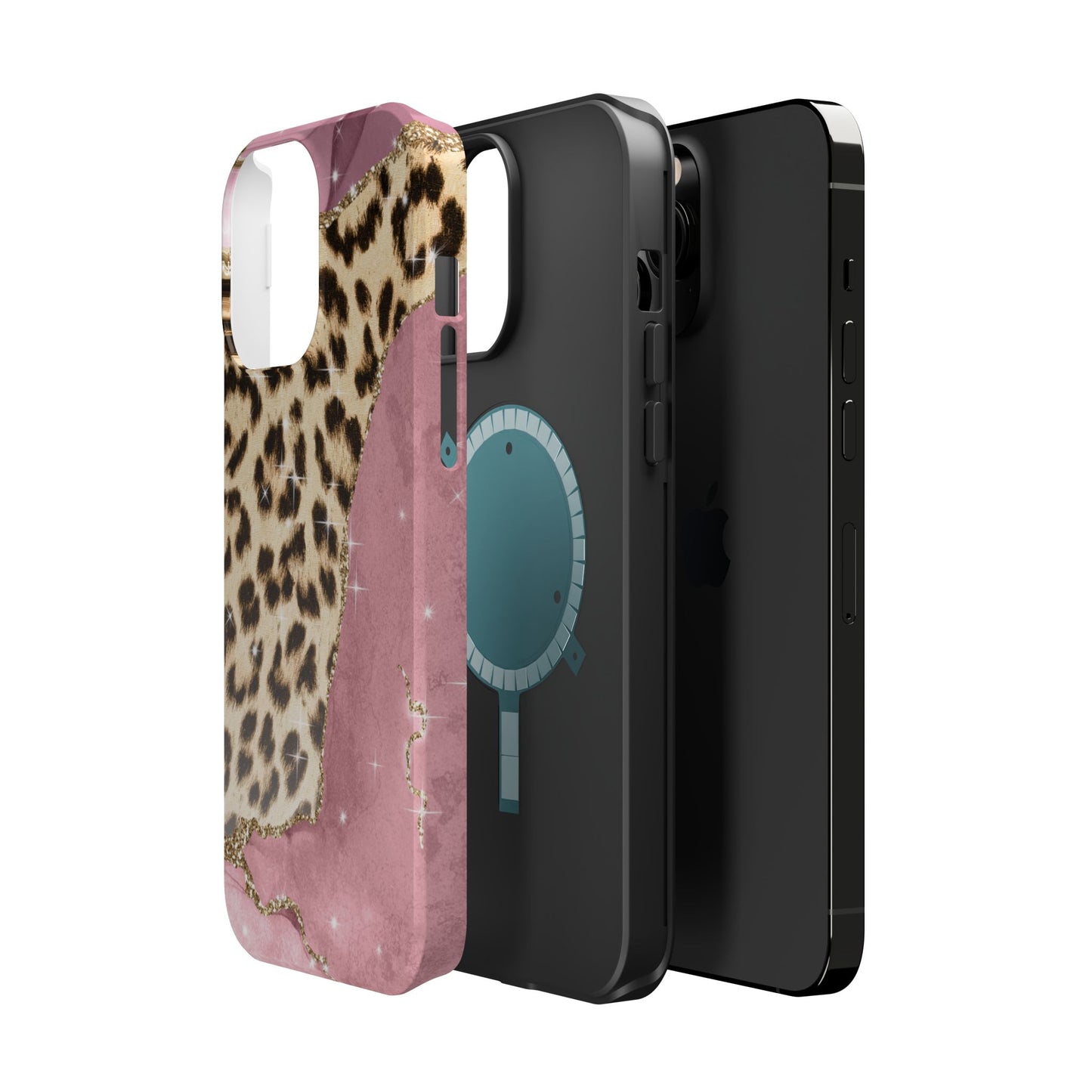 Pink Glam Leopard - MagSafe iPhone Series Case with Glitter Accents