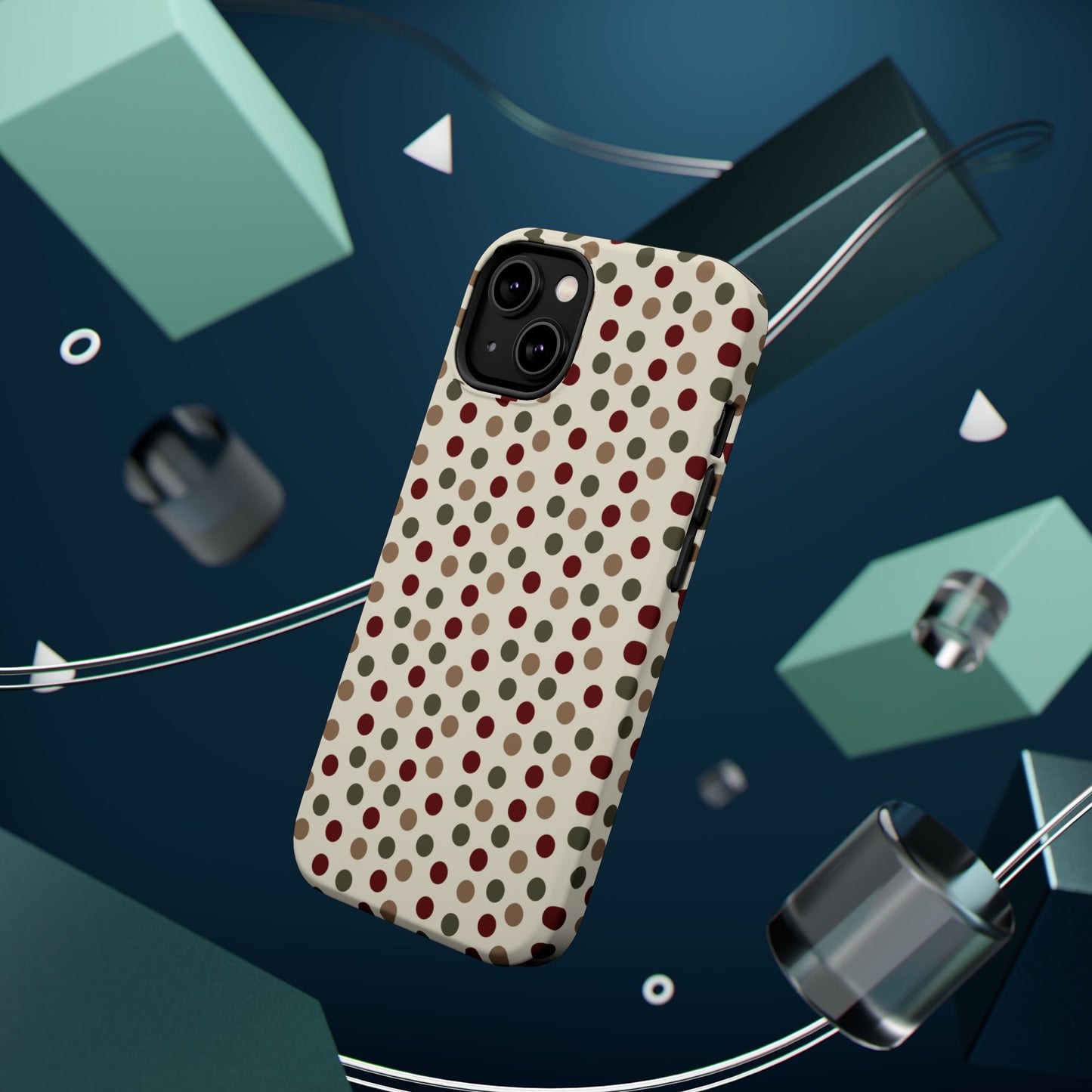 Festive Red & Green Polka Dots on Cream – MagSafe iPhone Case