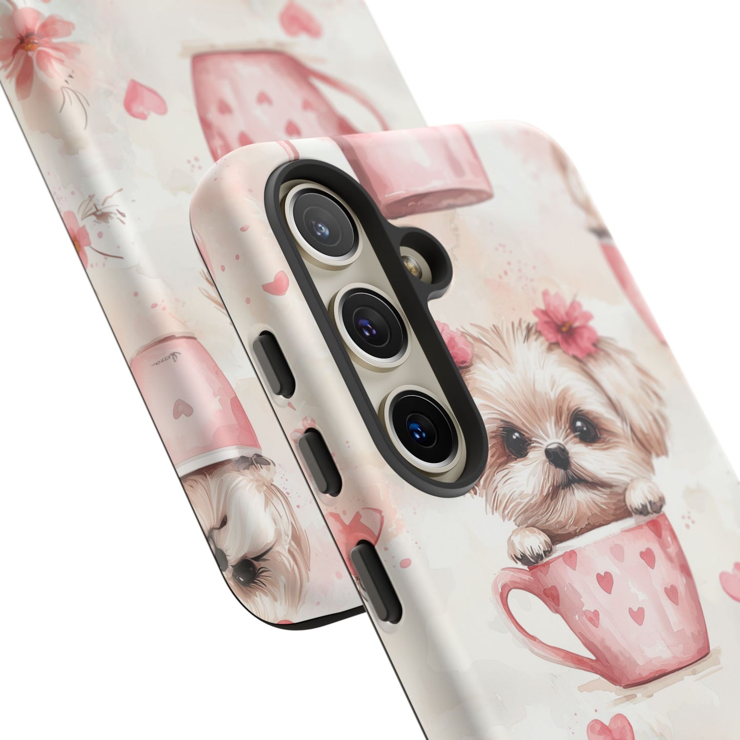 Floral Puppy in Teacup Samsung Galaxy Case – Cute Pink Flower Design, Tough Dual - Layer Protection - BOGO Cases