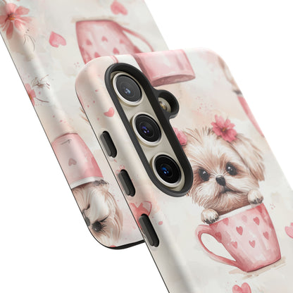 Floral Puppy in Teacup Samsung Galaxy Case – Cute Pink Flower Design, Tough Dual - Layer Protection - BOGO Cases