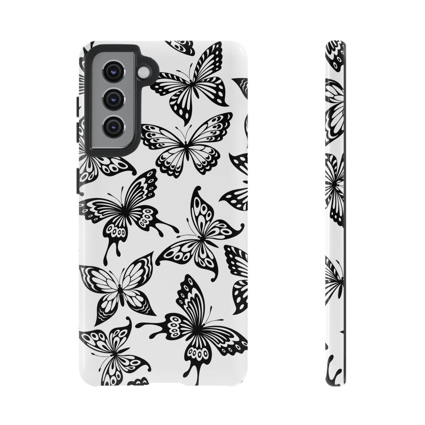 Monochrome Butterfly Pattern Samsung Galaxy  Case – Dual-Layer Protection with Matte Finish