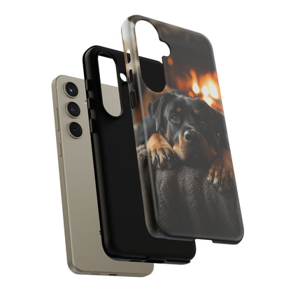 Cozy Rottweiler by the Fireplace Samsung Galaxy Case – Warm Rustic Design