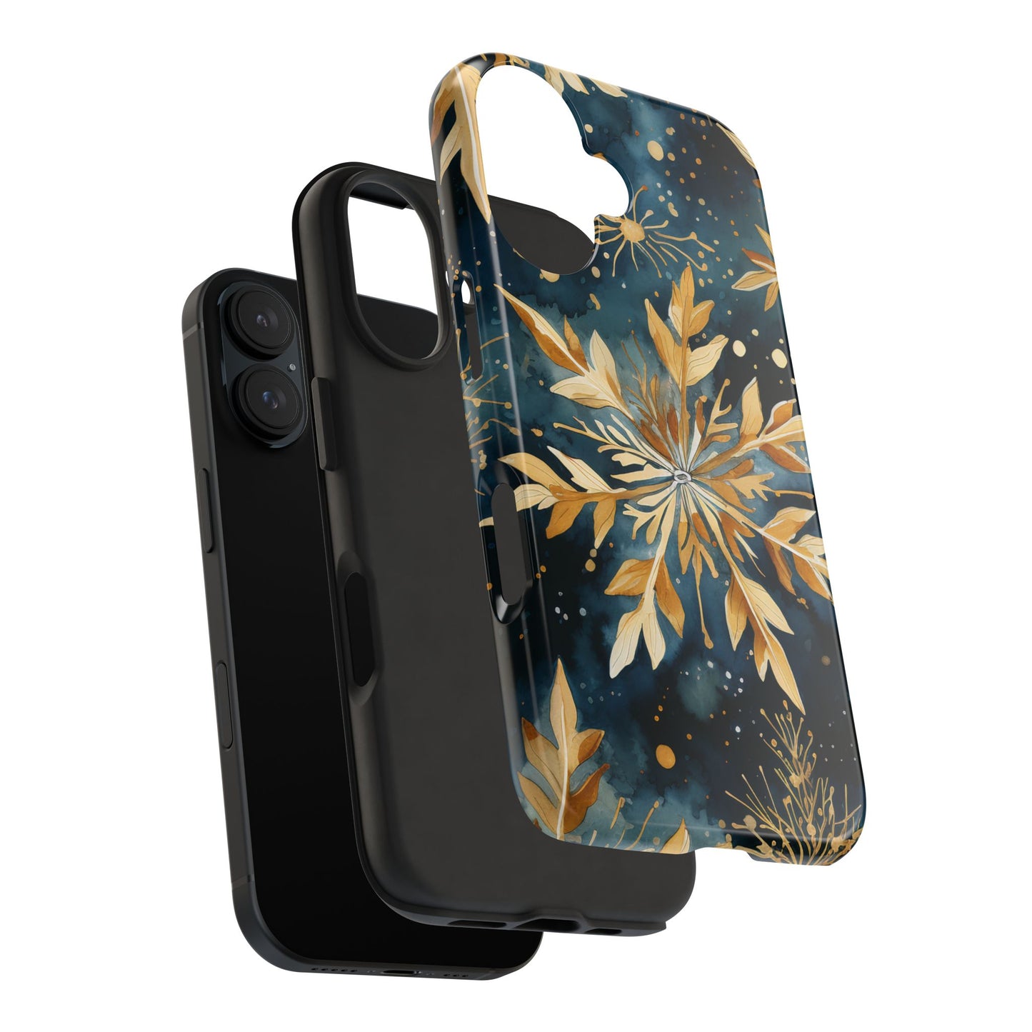 Gold Floral Snowflakes on Midnight Blue - iPhone Series Case