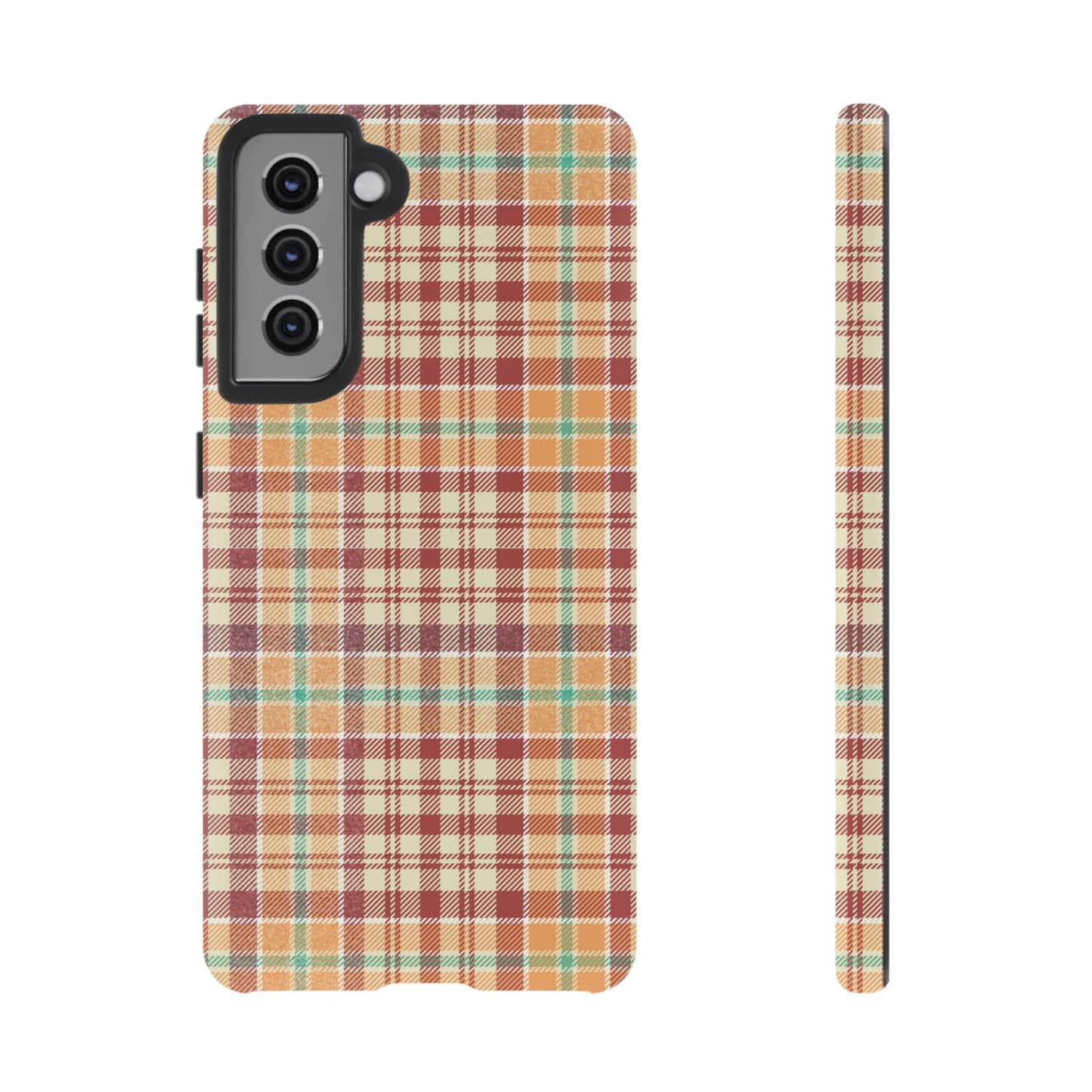 Retro Chic Plaid Samsung Galaxy Case in Red, Orange, Green & Cream – Timeless Vintage Design