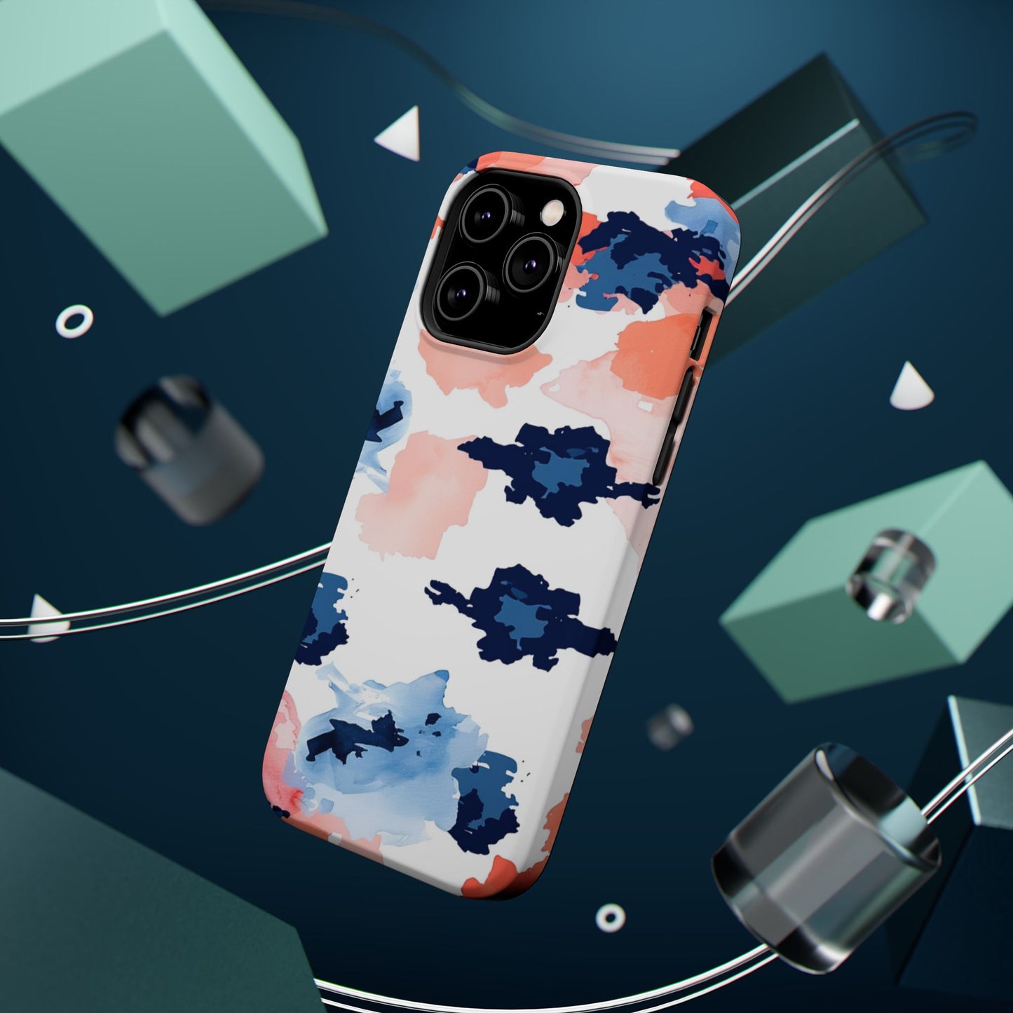 Abstract Coral & Navy Watercolor Design – MagSafe iPhone Case