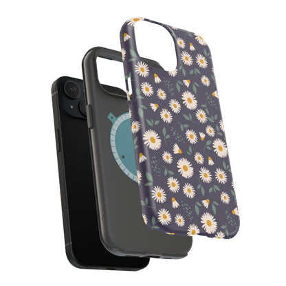 Midnight Daisy MagSafe iPhone Case – Dark Navy Floral Design, Slim and Protective