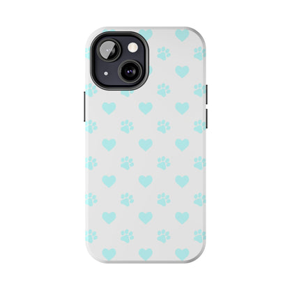 iPhone Case - Aqua Paw Print & Heart Design