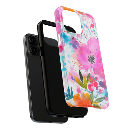 Color Splash Pink & Orange Watercolor Floral - iPhone Case