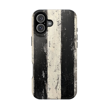 Vintage Vertical Stripe MagSafe iPhone Case - Black & White Grunge Design