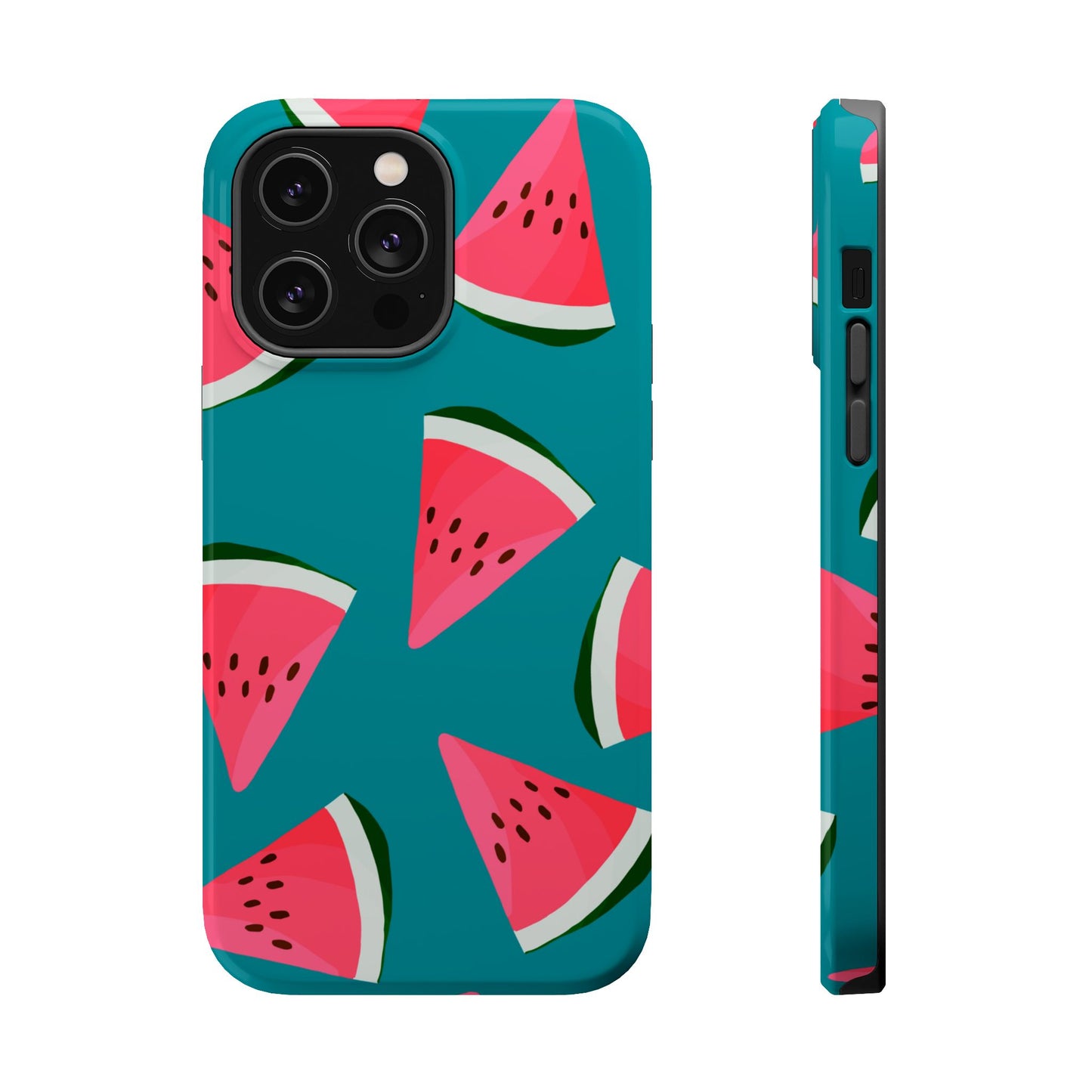 Watermelon Bliss MagSafe iPhone Case – Vibrant Summer Fruit Design on Teal Background