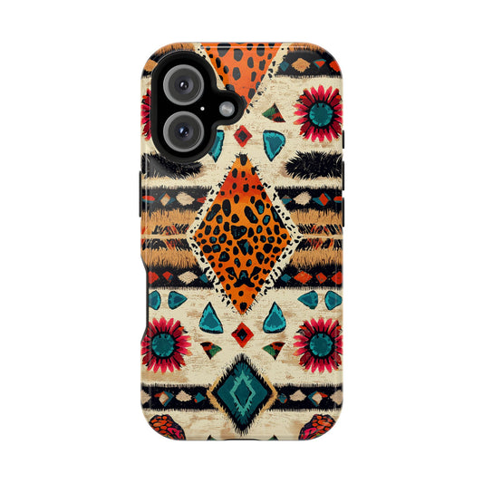 Wild Boho Leopard Print & Floral Tough MagSafe iPhone Case – Eclectic Tribal Design, Dual-Layer Protection