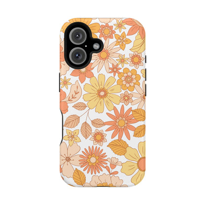 Vintage Floral Bloom MagSafe iPhone Case – Warm Orange & Yellow Retro Flower Design with Matte Finish