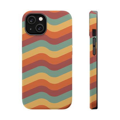 Retro Vibe Wavy Stripes MagSafe iPhone Case – 70s-Inspired in Teal, Orange, and Rust