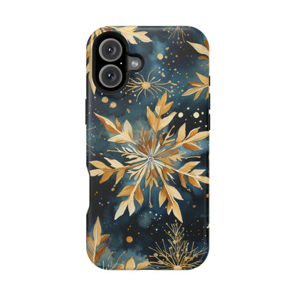 Gold Floral Snowflakes on Midnight Blue - MagSafe iPhone Series Case