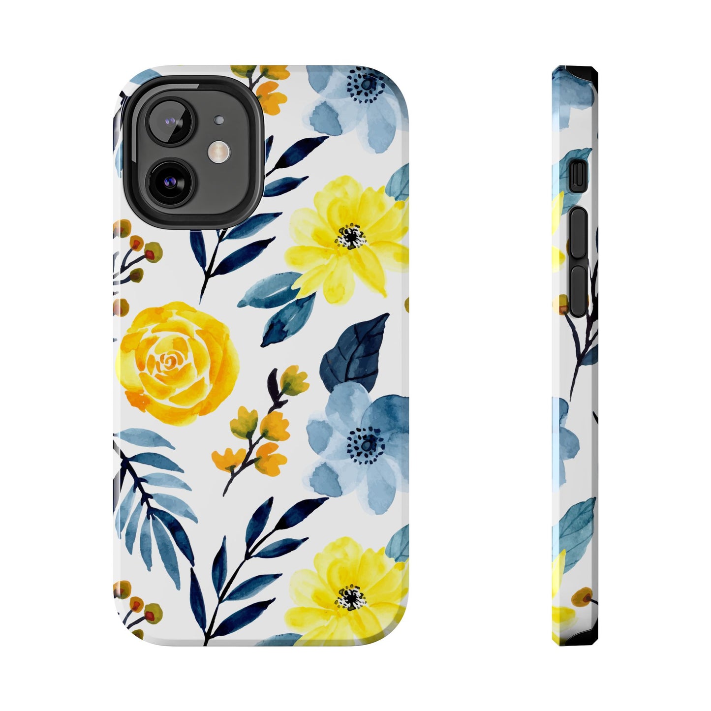 Golden Yellow & Sky Blue Floral – Watercolor Botanical iPhone Case