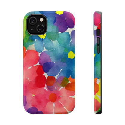 Rainbow Bloom Watercolor MagSafe iPhone Case – Slim Design, Glossy Finish