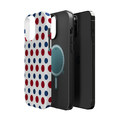 Patriotic Navy, White, and Red Polka Dot MagSafe iPhone Case