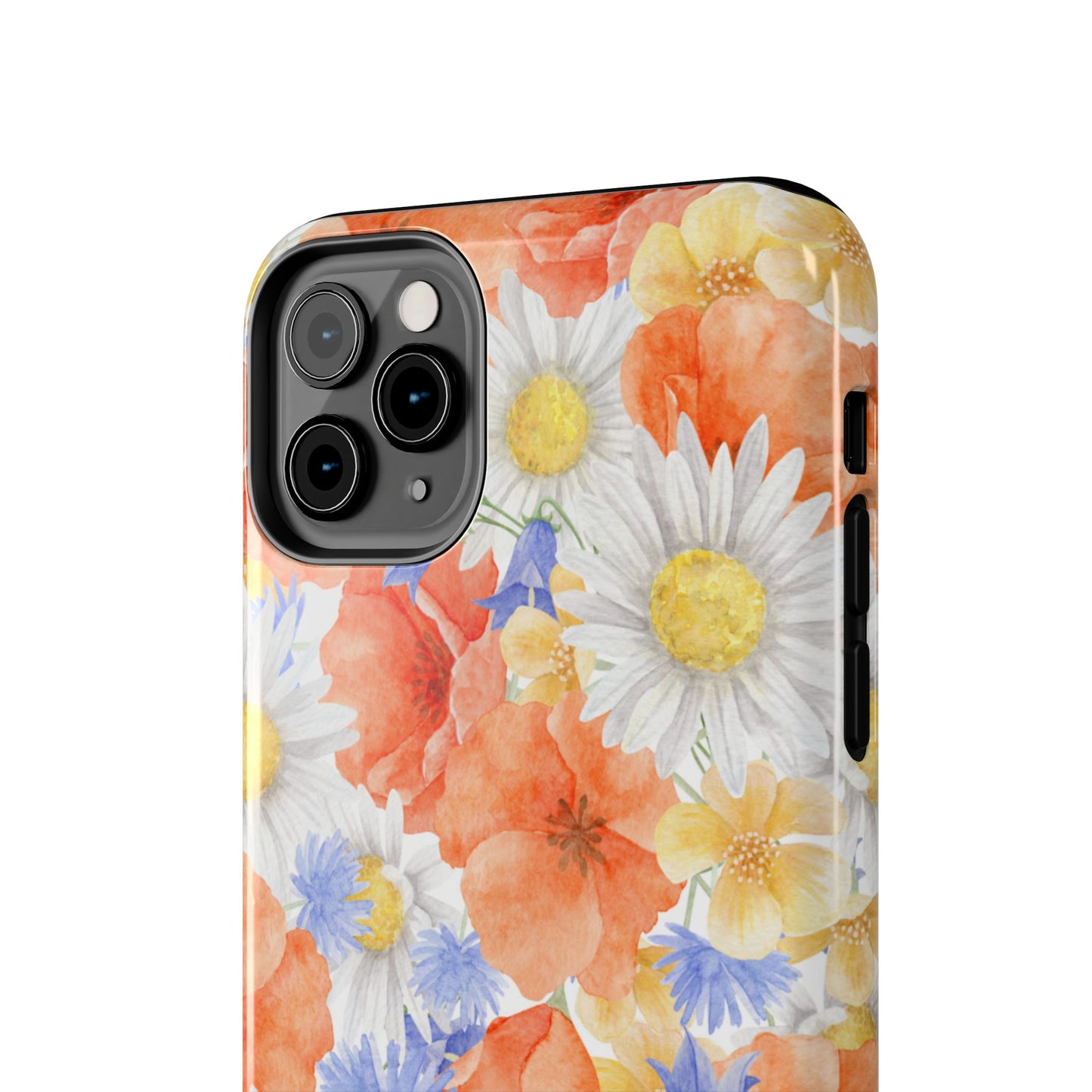 Watercolor Wildflower Pattern iPhone Case – Durable Matte Finish with Daisy, Poppy & Cornflower Design