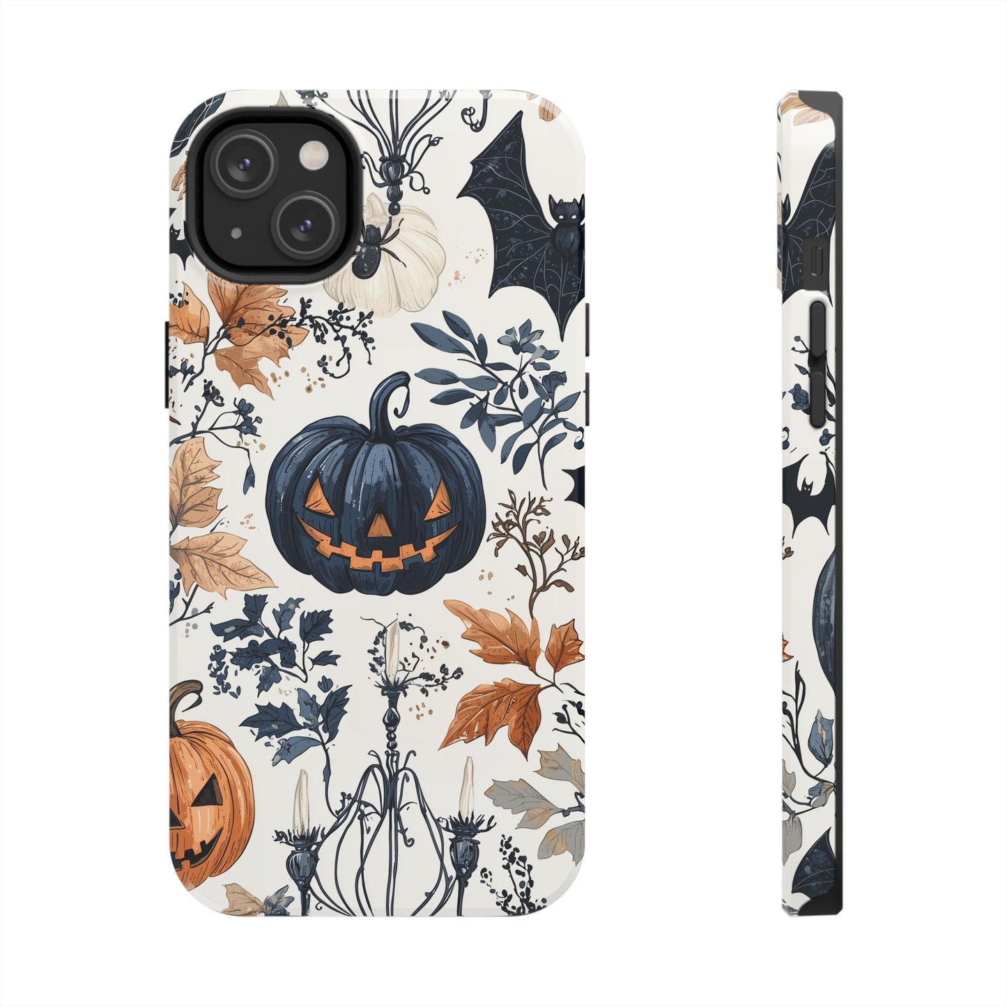 Vintage Halloween iPhone Case – Dark Jack-o'-Lanterns, Bats, and Autumn Leaves Design