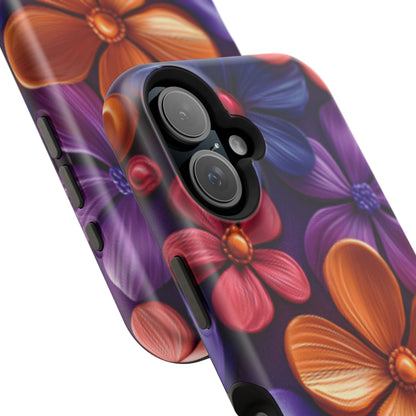 Bold Floral 3D MagSafe iPhone Case – Vivid Purple and Orange Flower Design, Shock-Resistant