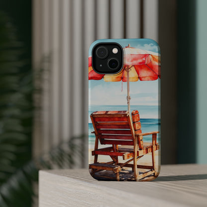 Beachfront Sunset Lounge MagSafe iPhone Case – Vibrant Watercolor Design