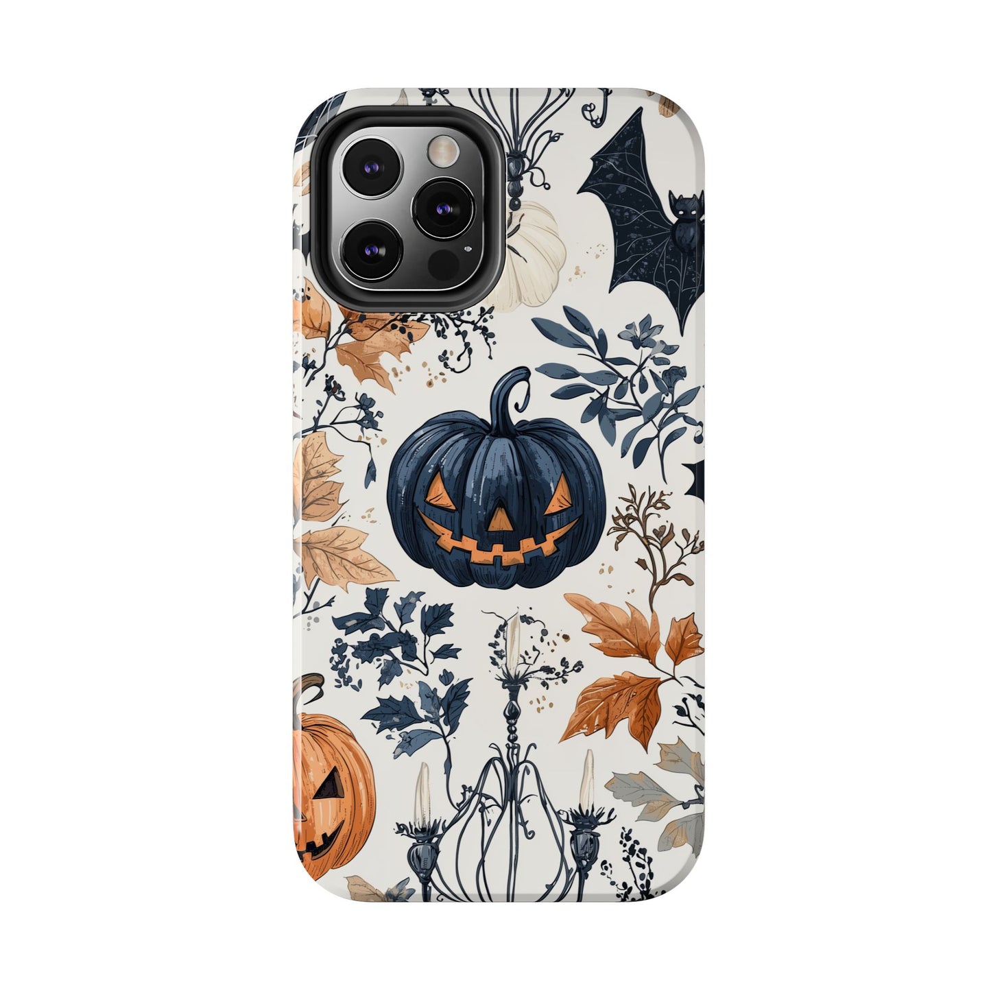 Vintage Halloween iPhone Case – Dark Jack-o'-Lanterns, Bats, and Autumn Leaves Design