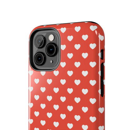 White Hearts on Red iPhone Case