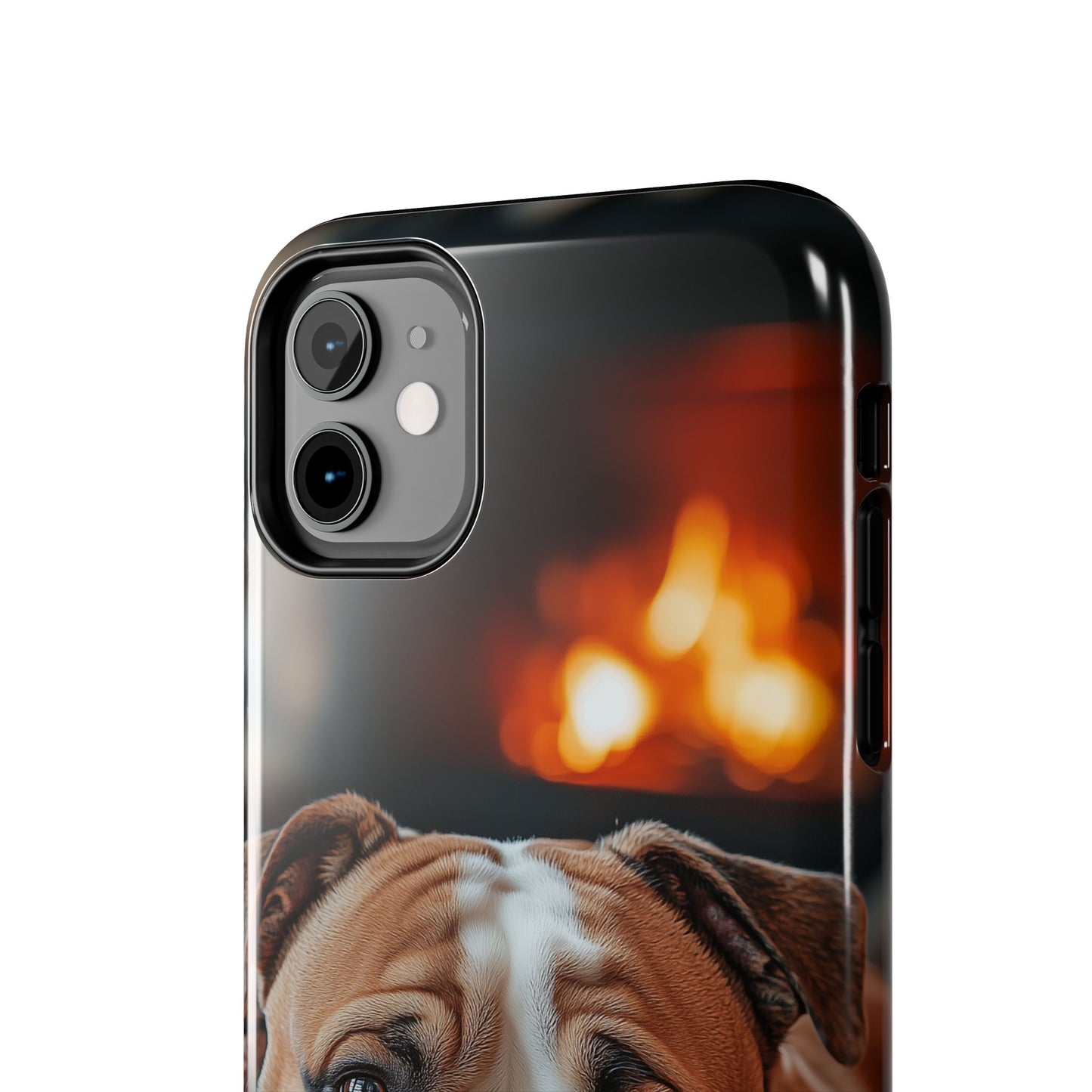 Cozy Bulldog iPhone Case – Fireside-Inspired Protective Cover Description: