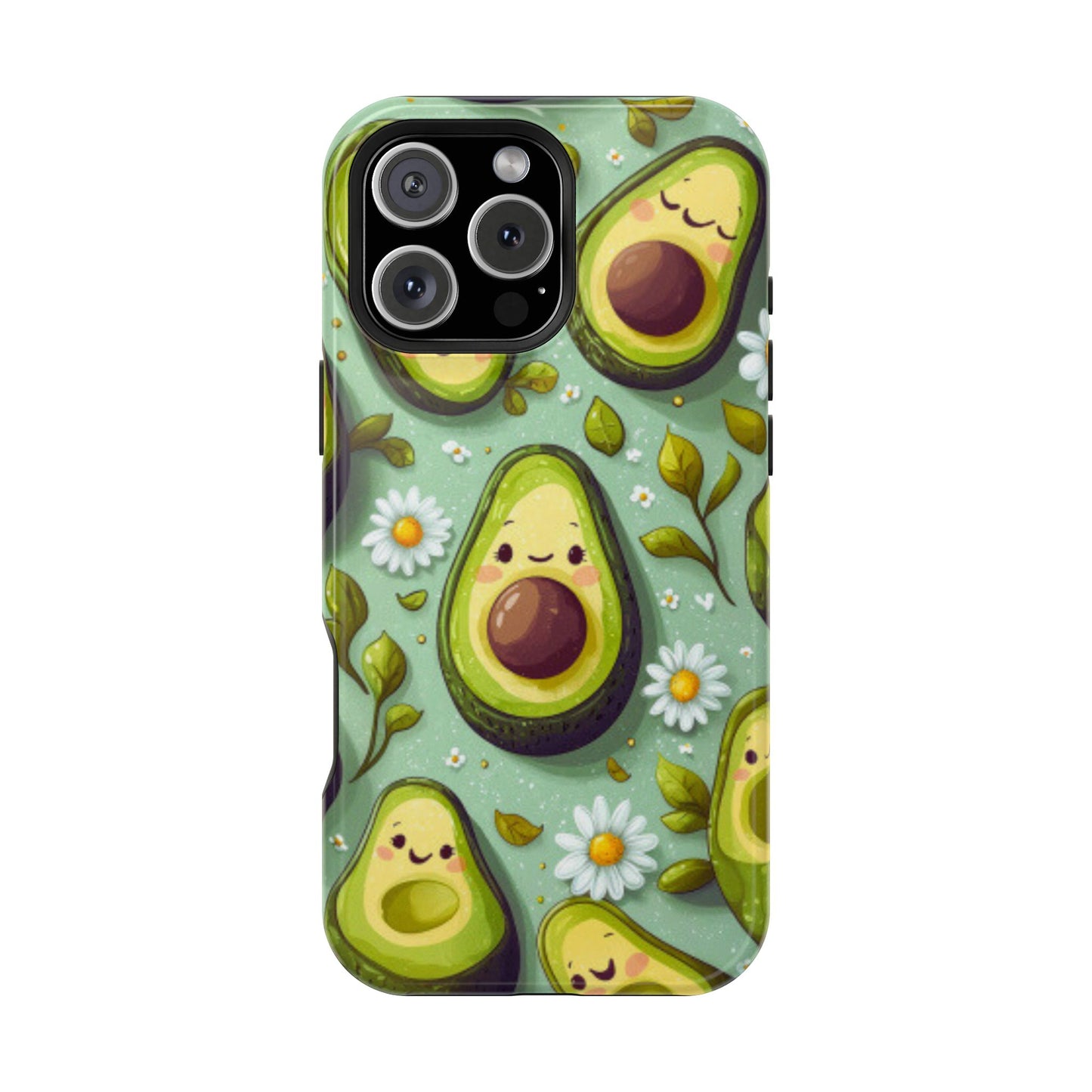 Cute Avocado MagSafe iPhone Case – Adorable Kawaii Avocados with Daisies, Shock-Resistant