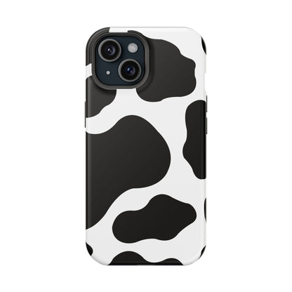 Chic Cow Print Tough Magsafe iPhone Case – Trendy Monochrome Animal Pattern with Dual-Layer Protection