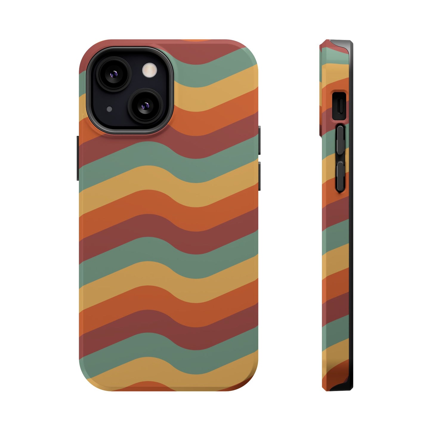 Retro Vibe Wavy Stripes MagSafe iPhone Case – 70s-Inspired in Teal, Orange, and Rust