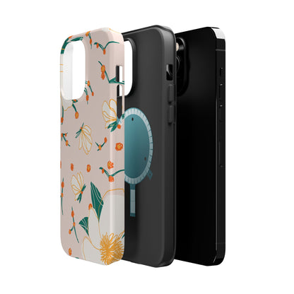 Elegant Magnolia Blossom Tough MagSafe iPhone Case – Soft Blush Background, Shock-Resistant Design