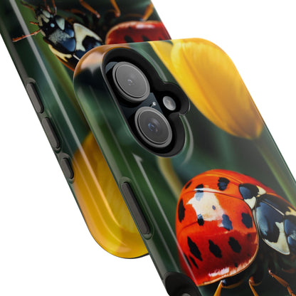 MagSafe iPhone Case: Vibrant Ladybug Amidst a Lush Yellow Flower Garden