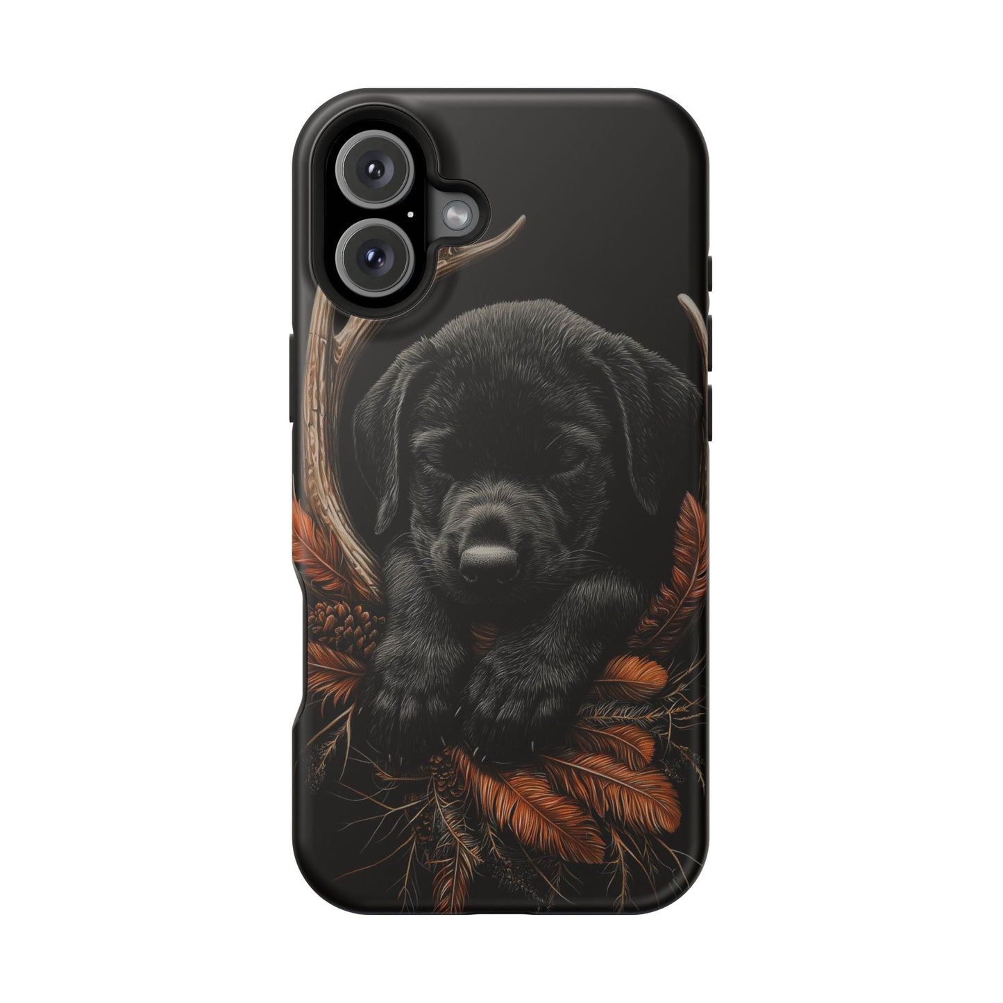 Charming Black Labrador Puppy on Feathers MagSafe iPhone Case